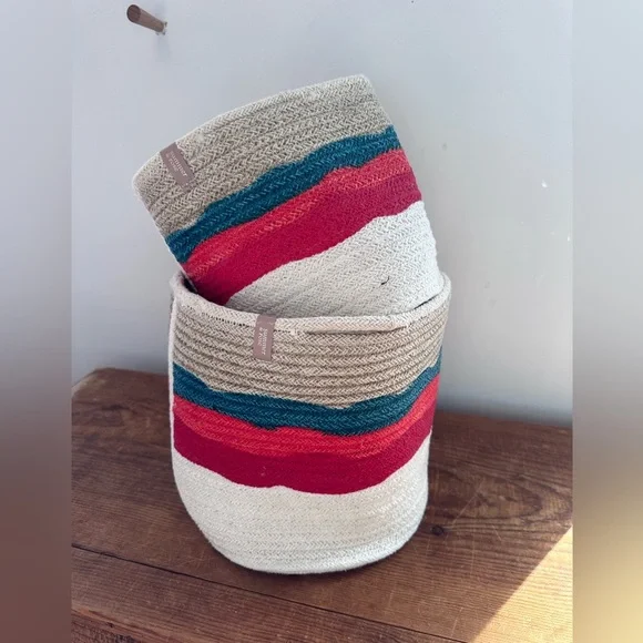 NWT Boho Colorful small Woven Baskets - Set of 2 - Picture 2 of 7